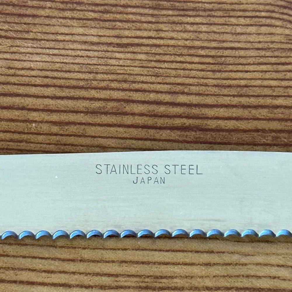 Vintage‎ Stainless Steel Serrated Steak Knife Dark Wood Handle Japan Tableware